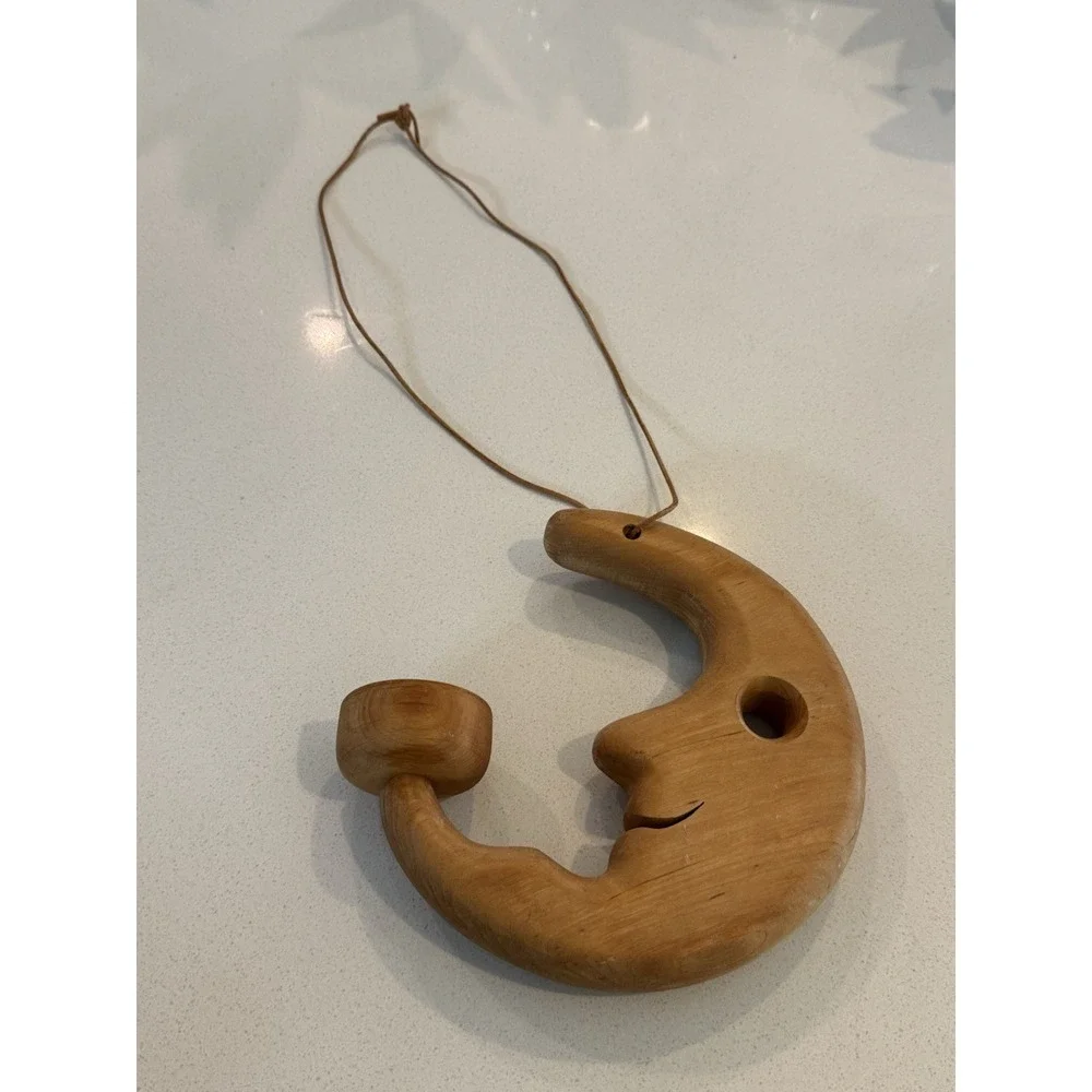 Vintage Wooden Crescent Moon Candle‎ Wall Hanger Celestrial 7.5